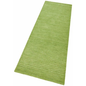 Läufer THEKO Gabbeh Uni, Handweb Teppich, meliert, reine Schurwolle, handgewebt Teppiche Gr. B/L: 90 cm x 250 cm, 14 mm, 1 St., grün Teppichläufer