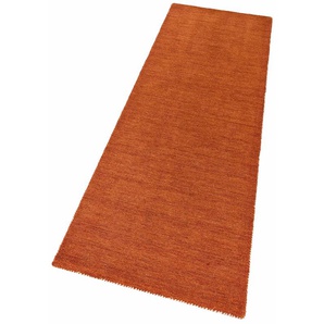 Läufer THEKO Gabbeh Uni, Handweb Teppich, meliert, reine Schurwolle, handgewebt Teppiche Gr. B/L: 90 cm x 250 cm, 14 mm, 1 St., orange (rostorange) Teppichläufer