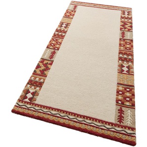 Läufer THEKO Nuno, reine Wolle, handgearbeitet, mit Bordüre Teppiche Gr. B/L: 70 cm x 240 cm, 14 mm, 1 St., beige Teppichläufer