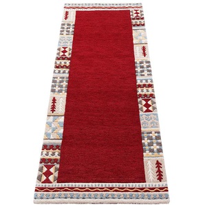Läufer THEKO Nuno, reine Wolle, handgearbeitet, mit Bordüre Teppiche Gr. B/L: 70 cm x 240 cm, 14 mm, 1 St., rot Teppichläufer