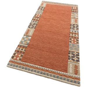 Läufer THEKO Nuno, reine Wolle, handgearbeitet, mit Bordüre Teppiche Gr. B/L: 90 cm x 250 cm, 14 mm, 1 St., orange (terra) Teppichläufer