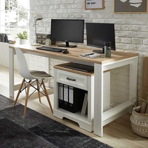 Landhaus Bürotisch mit Rollcontainer Eichefarben & Weiß (zweiteilig)