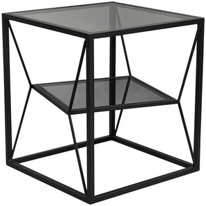 Landscape Beistelltisch, Grau, Schwarz, Metall, Glas, quadratisch, eckig, 40x45x40 cm, offenes Fach, Wohnzimmer, Wohnzimmertische, Beistelltische, Beistelltische Metall