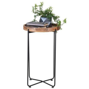 Landscape Beistelltisch, Schwarz, Akazie, Holz, Akazie, vollmassiv, Uni, rund, Rundrohr, 43x66x43 cm, Handmade in India, rostfrei, Wohnzimmer,