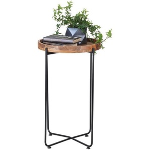 Landscape Beistelltisch, Schwarz, Akazie, Holz, Akazie, vollmassiv, Uni, rund, Rundrohr, 43x66x43 cm, Handmade in India, rostfrei, Wohnzimmer, Wohnzimmertische, Beistelltische