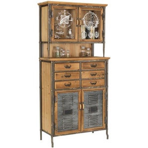 Landscape Buffet, Mehrfarbig, Holz, Kiefer, massiv, 1 Fächer, 6 Schublade(n) Schubladen, 77x167x37 cm, Beimöbel erhältlich, Küchen, Küchenmöbel, Buffetschränke