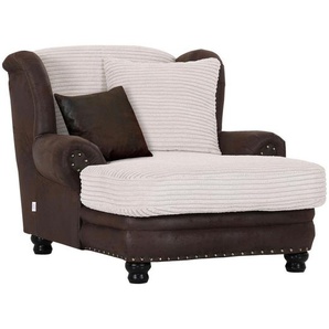 Landscape Chesterfield-Sessel , Braun, Creme , Textil , Füllung: Polyester , 125x100x140 cm , Wohnzimmer, Sessel, Chesterfield-Sessel