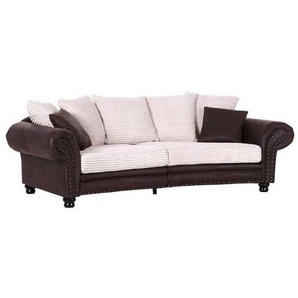 Landscape Chesterfield-Sofa Chalet, Braun, Creme, Textil, 3-4-Sitzer, Füllung: Polyester, 276x81x140 cm, Hocker erhältlich, Wohnzimmer, Sofas &