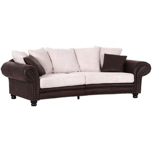 Landscape Chesterfield-Sofa Chalet, Braun, Creme, Textil, 3-4-Sitzer, Füllung: Polyester, 276x81x140 cm, Hocker erhältlich, Wohnzimmer, Sofas & Couches, Sofas, Chesterfield Sofas