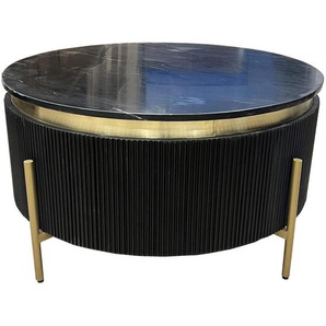 Landscape Couchtisch, Schwarz, Gold, Holz, Metall, Mangoholz, vollmassiv, Marmoroptik, rund, X-Form, rund, 80x45x80 cm, Wohnzimmer, Wohnzimmertische,