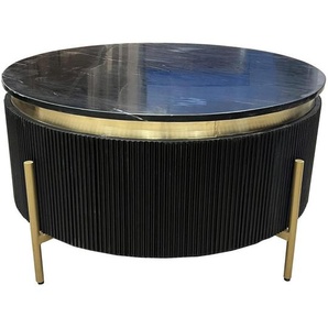 Landscape Couchtisch, Schwarz, Gold, Holz, Metall, Mangoholz, vollmassiv, Marmoroptik, rund, X-Form, rund, 80x45x80 cm, Wohnzimmer, Wohnzimmertische,