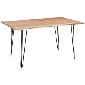 Landscape Esstisch, Schwarz, Akazie, Holz, Metall, Akazie, massiv, rechteckig, Haarnadel, 90x76 cm, Esszimmer, Tische, Esstische, Baumkantentische