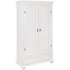 Landscape Garderobenschrank, Weiß, Holz, Fichte, massiv, 1 Fächer, 1 Schubladen, 110x192x58 cm, Holzmöbel, Garderoben Holz, Garderobenschränke Holz