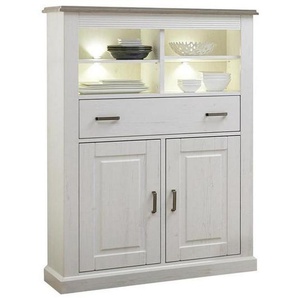 Landscape Highboard Lima , Taupe, Pinien , Metall , 4 Fächer , 1 Schubladen , 99x142x42 cm , Beimöbel erhältlich , Wohnzimmer, Kommoden & Sideboards, Highboards