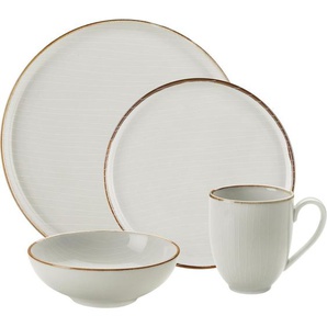 Landscape Kombiservice Bergen , Beige , Keramik , 24-teilig , Streifen , 400 ml,350 ml , Lfgb, Handmade Quality , Essen & Trinken, Geschirr, Geschirr-Sets, Kombiservice