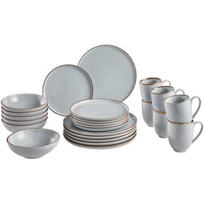 Landscape Kombiservice Bergen, Grau, Keramik, 24-teilig, Streifen, 400 ml,350 ml, Lfgb, Handmade Quality, Essen & Trinken, Geschirr, Geschirr-Sets,
