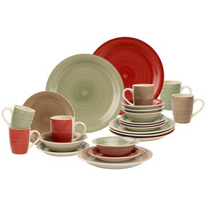 Landscape Kombiservice Colorful Country, Braun, Grün, Rot, Keramik, 24-teilig, Streifen, 340 ml, Lfgb, handbemalt, Essen & Trinken, Geschirr,
