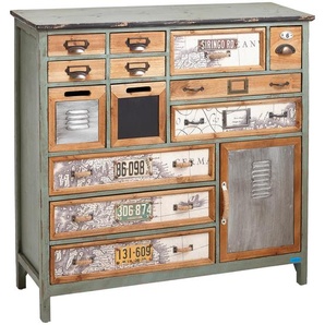 Landscape Kommode, Anthrazit, Grau, Mehrfarbig, Kiefer, Metall, Kiefer, massiv, 13 Schubladen, 104x98.8x32 cm, Wohnzimmer, Kommoden & Sideboards,