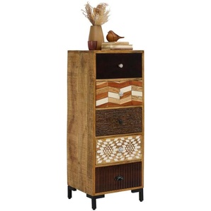 Landscape Kommode, Mehrfarbig, Natur, Metall, Keramik, Akazie, Mangoholz, massiv, Holz, 5 Schubladen, 46x120x40 cm, Beimöbel erhältlich, stehend, Wohnzimmer, Kommoden & Sideboards, Kommoden