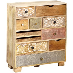 Landscape Kommode, Mehrfarbig, Natur, Metall, Mangoholz, massiv, 11 Schubladen, 75x85x30 cm, Wohnzimmer, Kommoden & Sideboards, Kommoden