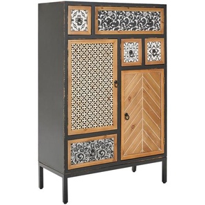 Landscape Kommode, Mehrfarbig, Natur, Schwarz, Holzwerkstoff, Tanne, massiv, 2 Fächer, 5 Schubladen, 80x124.5x38 cm, stehend, Garderobe, Garderoben