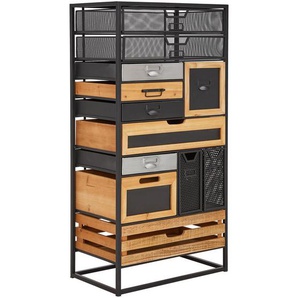 Landscape Kommode, Natur, Schwarz, Silber, Holz, Metall, Holzwerkstoff, Tanne, massiv, 12 Schubladen, 57x112x35 cm, Bsci, Wohnzimmer, Kommoden &