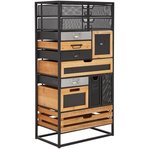 Landscape Kommode, Natur, Schwarz, Silber, Holz, Metall, Tanne, massiv, 12 Schubladen, 57x112x35 cm, Bsci, Wohnzimmer, Kommoden & Sideboards, Kommoden