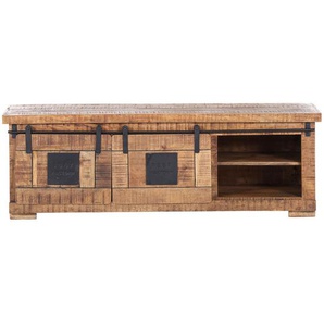 Landscape Lowboard, Natur, Schwarz, Metall, Mangoholz, massiv, 2 Fächer, 1 Schubladen, 150x50x45 cm, Typenauswahl, Beimöbel erhältlich, stehend,
