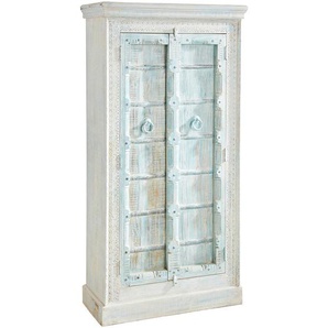 Landscape Mehrzweckschrank, Natur, Türkis, Holz, Mangoholz, massiv, 3 Fächer, 90-95x180-185x43 cm, Waschküche, Mehrzweckschränke