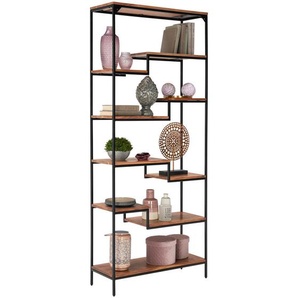 Landscape Regal, Schwarz, Akazie, Holz, Akazie, massiv, 10 Fächer, 80x190x30 cm, Wohnzimmer, Regale, Bücherregale