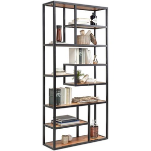 Landscape Regal, Schwarz, Akazie, Holz, Metall, Akazie, 90x190x30 cm, Wohnzimmer, Regale, Bücherregale