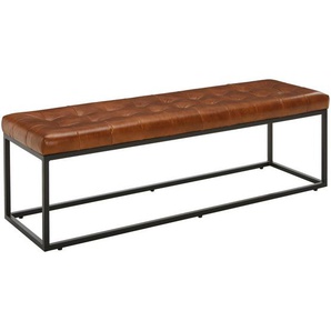 Landscape Sitzbank, Schwarz, Cognac, Metall, Leder, Echtleder, Büffelleder, Lederoptik, 1-2-Sitzer, 140x44x44 cm, Typenauswahl, Esszimmer, Bänke,