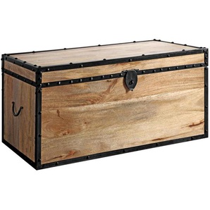 Landscape Truhe, Natur, Schwarz, Holz, Metall, Mangoholz, Hartholz, Holz, 80x40x40 cm, Deckel, Tragegriff, Deckel aufklappbar, Ordnen & Aufbewahren, Truhen