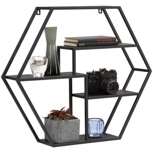 Landscape Wandregal, Schwarz, Metall, 60x52x13 cm, Wohnzimmer, Regale, Wandregale
