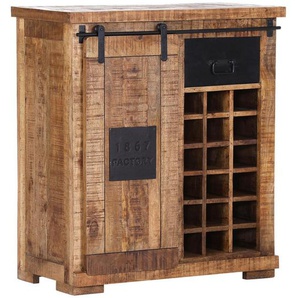 Landscape Weinschrank, Natur, Schwarz, Holz, Holzwerkstoff, Mangoholz, massiv, 1 Schubladen, 90x100x45 cm, Wohnzimmer, Regale, Weinregale