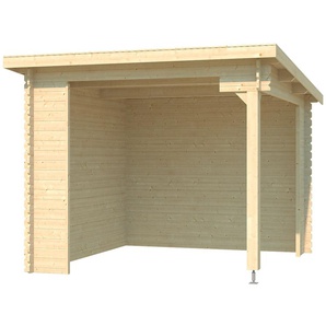 Gartenhaus LASITA MAJA Unterstand/Lounge Buffalo 275 Gartenhäuser Gr. Dachpappe, beige (naturbelassen) Gartenhäuser aus Holz Unterstand Lounge 28mm, Fundamentmass 2750x2750, Naturbelassen