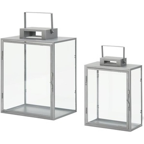 Laterne, 2er Set - grau - Glas , Metall, Metall, Glas - 30 cm - 39,5 cm - 20 cm | Möbel Kraft