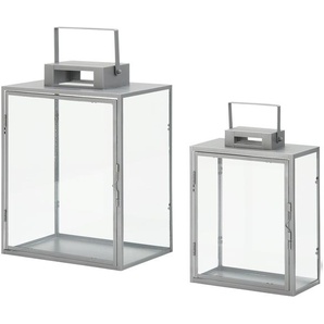 Laterne 2er Set - grau - Glas,Metall - 30 cm - 39,5 cm - cm 20,0 | Möbel Kraft