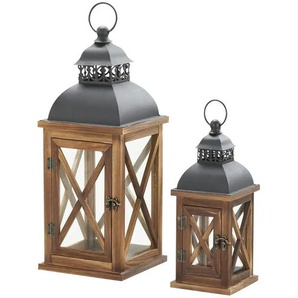 Laterne 2er Set - holzfarben - Glas,Metall,Holz - 18 cm - 45 cm - cm 18,0 | Möbel Kraft