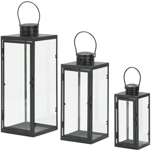 Laterne, 3er Set - schwarz - Glas , Metall - 17,2 cm - 45 cm - 17,2 cm | Möbel Kraft
