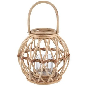 Laterne mit Glaseinsatz - braun - Rattan, Glas - 25 cm - [27.0] | Möbel Kraft