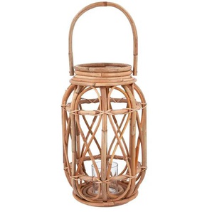 Laterne mit Glaseinsatz - braun - Rattan,Glas - 43 cm - 27.0 | Möbel Kraft