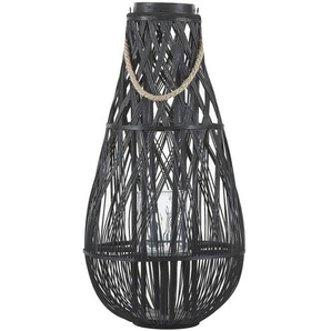 Laterne Schwarz 39 x 75 cm Glas mit Holz Kerzenhalter Dekorativ Gebogene Form Modern