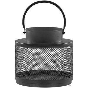 Laterne Schwarz Metall 24 cm mit Metallgitter und Henkel Modern Klassisch Industrie Look Wohnaccessoires Tischdeko