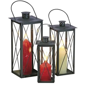 Laternen 3er-Set | schwarz | Glas,Metall | 42 cm | 37 cm |