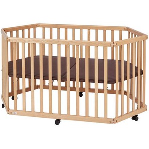 Laufgitter tiSsi®, Buche, Holz, Buche, massiv, 84x143x75 cm, Made in Europe, gepolsterter Boden, höhenverstellbar, zusammenklappbar, Babymöbel, Laufgitter