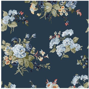 LAURA ASHLEY Vliestapete Laura Ashley Rosemore Midnight Seaspray Vliestapete, geblümt, (1 St), Laura Ashley Rosemore Midnight Seaspray Vliestapete