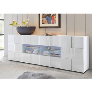 LC Spa Sideboard Dama III Hochglanz Weiß Spanplatte 241x84x42 cm (BxHxT) Modern 2-türig 4 Schubladen
