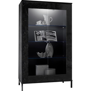 Vitrine LC Mango Schränke Gr. B/H/T: 106 cm x 178 cm x 50 cm, 2 St., Komplettausführung, schwarz (schwarz hg lack, marmor, optik lack) Vitrinenschrank Vitrinenschränke Schränke