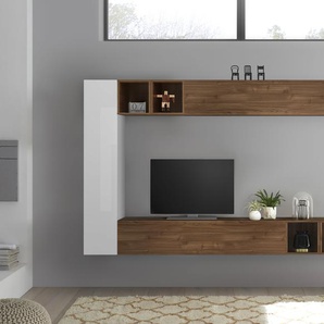 Wohnwand LC Infinity Kastenmöbel-Sets weiß (weiß, nußbaum dunkel) Hochglanz Wohnwände Holz Moderne Wohnwand Kastenmöbel-Sets